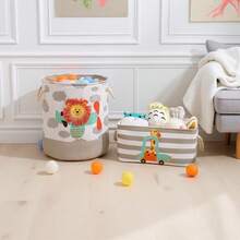 Große Cartoon Aufbewahrungskorb Boho Große Kapazität Cartoon Spielzeug Aufbewahrungskorb mit Deckel | Löwen- & Dinosaurier-Design, Stofforganizer für Spielzeug, Windeln und Wäsche, Regalkorb