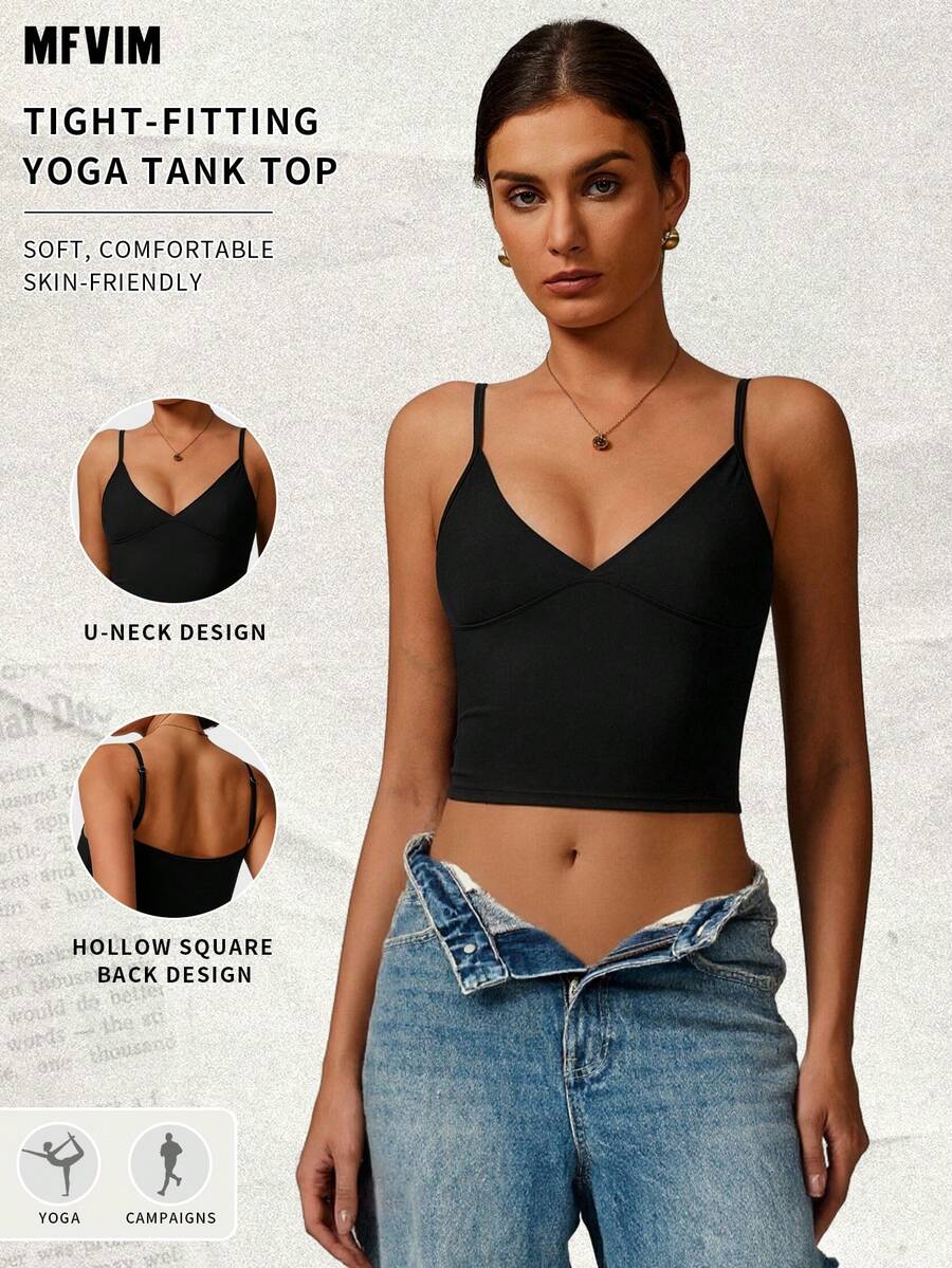 MFVIM Women's Yoga Sports Top, Padded U-Neck Sports Top, Suitable For Yoga, Gym, Running And Workout - màu đen - Xem 1