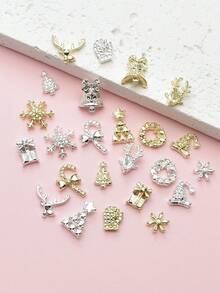 36 Weihnachts-Nageldekorationen Legierung Ornamente gemischt 3D Glocken, Schneeflocken, Weihnachtsbäume, Elch-Kränze, Geschenkboxen, Gold- und Silber-Weihnachts-Nagelzubehör, Französische Maniküre Zubehör