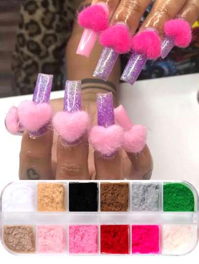 冬季植绒纤维粉，糖果美甲彩色毛绒尼龙植绒粉，美甲贴片装饰闪粉，彩色美甲闪粉，圣诞节情人节颜料天鹅绒美甲植绒粉