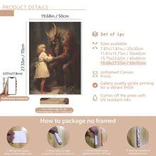 1 pièce Impression sur canevas de Krampus, décoration murale de Noël effrayante, convient pour la décoration de la maison, de la chambre, du salon, de la salle de bain, décoration murale, décorations de Noël pour la maison, avec option de cadre mural