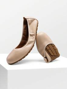 Women Round Toe Flats Casual Soft Bottom Foldable Ballet Flats  Comfortable Slip On Travel Vacation Office Wedding Shoes - 裸色 - 查看 4