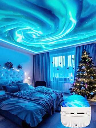 1pc Star Projector Lamp With Northern Lights & Rotating Starry Sky Effect, 16 Colors 360° Ceiling Projection LED Mood Light, USB Powered For Bedroom, Living Room, Relaxing Atmosphere, Adjustable Brightness Sleep Aid Light, Perfect Christmas Birthday Gift, Best Choice For Couples