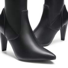 Women's Fashion Pointed Toe High Heel Over-The-Knee Boots, Slim High Heel Side Zipper Pleated Women Boots For Autumn Winter Party And Daily Wearing - 黑色 - 查看 7