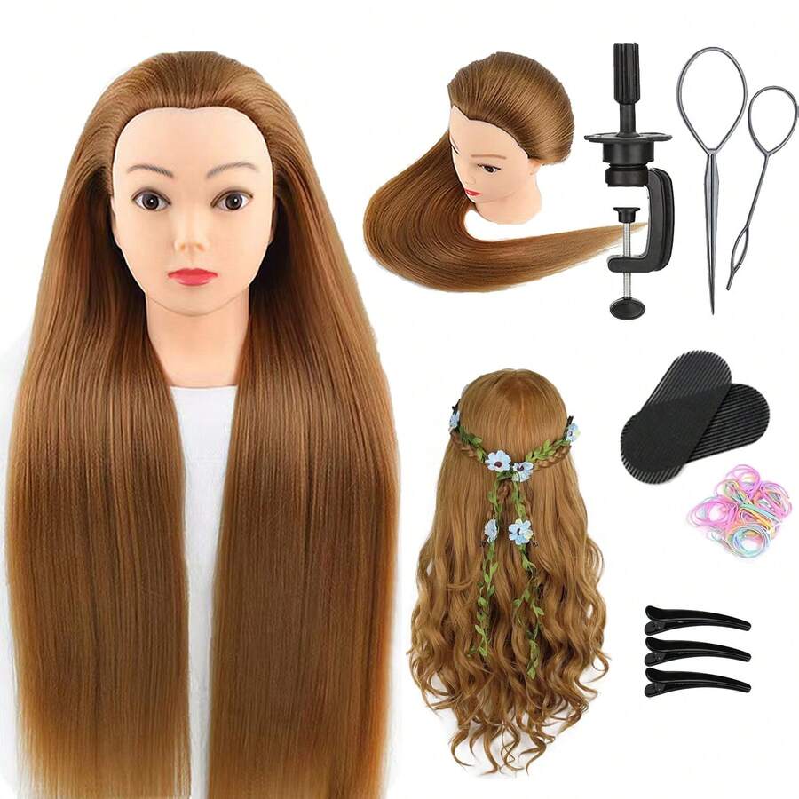 Đầu ma-nơ-canh với mái tóc thẳng dài để thực hành nghề thẩm mỹ Kiểu tóc Đầu ma-nơ-canh búp bê với chân đế tóc giả - Nhiều màu - Xem 1