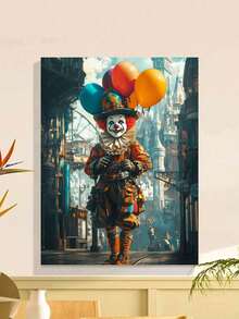 1 Set Beginner DIY Adult Number Painting Kit - Includes Paints, Canvas, Brushes And Instructions | Steampunk Clown With Balloons Painting | 40x50cm/15.7x20in Frameless For Home Decor, Family Activity, Father's Day, Mother's Day, Holiday Gift - 彩色 - 查看 3