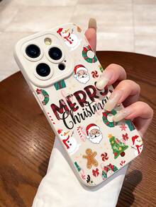 1pc Minimalist Christmas Pattern Milky White Pupil Full Coverage Anti-Drop Phone Case Compatible With IPhone 16 ProMax/16/16 Pro/16 Plus/11/15/15 Pro/15 ProMax/12/13/14 ProMax/XS/XR/11 Pro/11 ProMax/12 Pro/12 ProMax/13 Pro/13 ProMax/7 Plus/14 Pro/14 ProMax/14 Plus/7 Plus/8 Plus/8/SE2/12 Mini/13 Mini, Soft Shell, Anti-Yellowing - Multicolor - View 1
