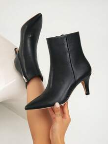 秋冬新款女士百搭保暖性感优雅细高跟尖头踝靴和高跟短靴，猫跟靴