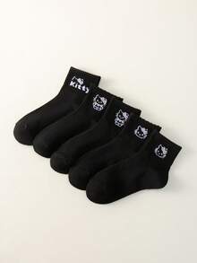 5 pares de calcetines de malla para niñas en verano, calcetines deportivos finos de estudiante con diseño de Hello Kitty y gatitos de dibujos animados en color blanco