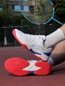 Nuevos zapatos de bádminton con cordones, zapatos deportivos de patchwork para correr, zapatillas deportivas de estilo universitario para todas las estaciones - Azul y blanco - Ver 1