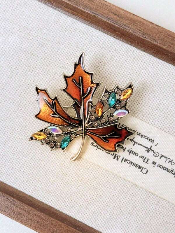 1 Peça Broche de Folha de Bordo Retrô de Esmalte e Strass, Acessório Decorativo de Folha de Planta de Liga Metálica, Flor, Acessórios Escolares e de Escritório, Camisas, Jaquetas, Joias, Roupas de Natal e Halloween, Presentes Engraçados e Fofos para Professores