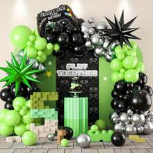 98pcs Green & Black Gaming Theme Latex Balloon Garland Set, Suitable For Gaming Theme Birthday Party, Teal & Black Balloons, Motorcycle Party, Gaming Balloon Arch, Gaming Theme, Gaming Birthday Decor, Birthday Party Games - Multicolor - View 1