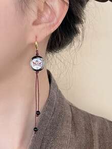 1 Pair Vintage Handmade Woven Rope Glass Earrings, 925 Sterling Silver Jewelry, Bohemian Style Tassel Women's Ear Hook Earrings, New Chinese Earrings, God Of Wealth Earrings, Suitable For Women To Wear, Parties, Halloween, Christmas Gifts, (Red Faced God Of Wealth - Attract Peach Blossoms, White Faced God Of Wealth - Prosperous Career)