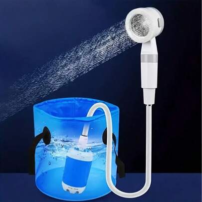 1pcs Portable USB Charging Watering System With Shower Pump- Multi-Purpose For Camping Shower/ Car Cleaning/ Pet Bathing/ Gardening Lrrigation, PVC Material Standard Thread, All-Season Outdoor Multi-Function Tool