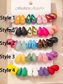 10-50pcs/Set Fashion Dopamine Colorful Water Drop Shaped Earring Sets, Lightweight Material, No Burden, Suitable For Women's Daily Wear