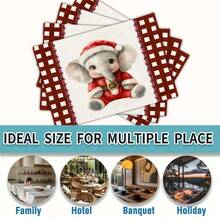 1/4/10 pièces Ensemble de nappe et set de sets de table avec motif éléphant et nourriture de Noël, nappe de table de fête, décoration de maison, cadeau, ensemble de nappe et sets de table convenant aux célébrations intérieures et extérieures, fournitures de fête saisonnière, décoration de table de cuisine et de salle à manger, décoration de table de fête, nappe de maison, nappe de restaurant
