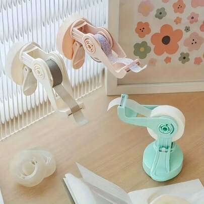 Minimalist Morandi Color Suction Cup Tape Dispenser, Suitable For Tapes Less Than 2cm Wide, Office Tape Holder, Ideal For Home, School, Winter, New Year, Holiday Decorations, Art Crafts, Gift Wrapping, Back-To-School Essentials