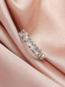 Cubic Zirconia Star Decor Ring, A Holiday Gift For Mom, Birthday Gift, Valentine's Day Gift, Jewelry Accessory, Wedding Ring - 銀色 - 查看 4