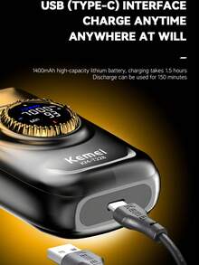 Kemei KM-T228 Men's Electric Shaver, Dual Floating Heads, Rechargeable Rotary Shaver With LCD Display, Upgraded Reciprocating Shaver, 3 Speed Settings, Wireless Trimmer Suitable For Bald Men, USB Type-C, Men's Gift