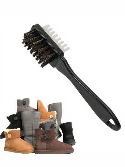 1 Set Fabric Shoe Brush, 2-In-1 Suede/Leather Shoe Brush And Eraser, Plastic Clothing Cleaning Brush, Suitable For Cleaning Household Shoes, Household Cleaning Tools, Durable Plastic Material, Brown Handle, Black And White Bristles, Suitable For Boots, Faux Leather And Shoe Care | Suede Care | Dual Function Brush | Efficient Cleaning Tool, Shoe Brush