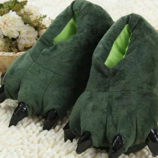 Fall/Winter Funny Dinosaur Claw Design Slippers, Non-Slip Warm Indoor Slippers For Women, One Size Fits Most, Red Color