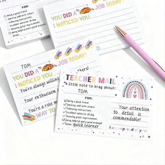 Quixorblex 25 张明信片、4 种样式奖励和激励卡、积极行为鼓励卡、教师用品、笔记记录卡、课堂互动卡、创意文具、开学必备品、派对装饰，适用于教室、家庭、聚会、派对和办公室