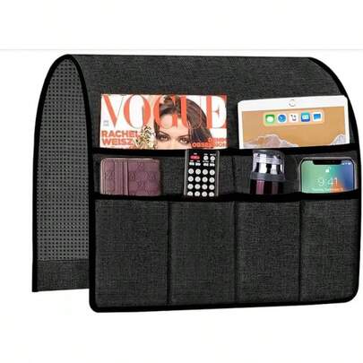 Organisateur de rangement de télécommande premium, accoudoir antidérapant, accessoires de fauteuil inclinable, housse d'accoudoir épaisse avec poches pour télécommande TV, 19x35 pouces, marron foncé