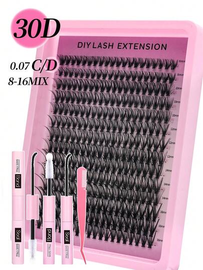 New 14 Rows 280 Pieces D Volume Single Lashes With Bonding And Sealing, Soft And Natural Looking Fluffy False Eyelash Extensions For Daily Wear, Thick And Enlarged Eyes False Eyelash Extension Kit For Party, Wedding, Travel Use, 8-16mm Mixed Length For The Most Beautiful Makeup
