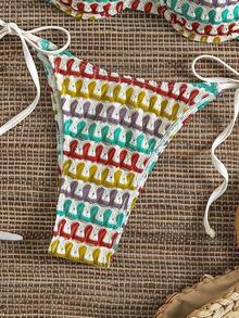 Women's Colorful Textured Fabric Bikini Set, With Patterned Lining Top And Tie-Up Bottom, Suitable For Summer Beach Vacation - Multicolor - View 6