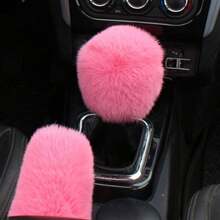 2 piezas Funda de freno de mano y funda de perilla de palanca de cambios de peluche, piel sintética suave, apta para transmisión manual, accesorios universales para automóvil - Unitalla - Ver 3