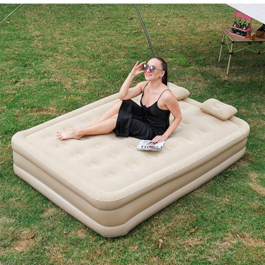 Inflatable Air Mattress, Luxury Camping Pad, PVC Inflatable Sleeping Pad, Luxury Double Camping Air Bed With Built-In Pump, Thick Pad - Multicolor - View 1