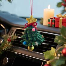 Car Rearview Mirror Charms Cute Crochet Christmas Tree Hanging Decorations Small Ornaments - Green - View 3