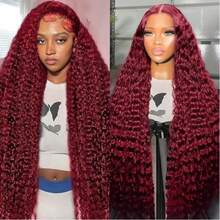 Xiayume 360 99j Burgundy Lace Front Wig Human Hair 250% Density Hidden Straps Deep Wave Wigs With Drawstring 360 Full Lace Wig For Women Pre Plucked With Baby Hair Wet And Wavy Human Hair Wig 30 Inch - S99J - 查看 2