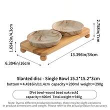 Minimalist Design Slanted Round Plate With Wooden Bowl Stand, Anti-Spill, Ceramic Pet Bowl, Cat Bowl, Dog Bowl, Rimmed Feeding Tray, Ceramic Pet Cat Bowl, Dog Basin, Water Bowl, Elevated Anti-Spill Bowl