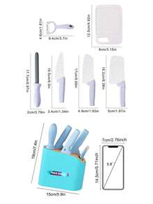 兒童嬉戲廚房玩具套裝，兒童烹飪配件，學齡前烹飪玩具套裝，角色扮演廚房玩具，兒童切割工具，兒童節/生日教育學習禮物，7件套裝（隨機顏色），包含小麥稈刀、砧板、刀架