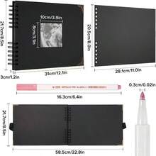 Scrapbook Photo Album 29.5 X 21 Couples Scrapbook With 60 Pages, 160 Pictures, Includes 6 Metallic Colour Markers, 6 Stickers And 2 Templates, Birthday And Wedding Black