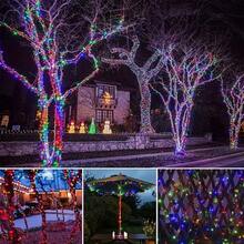 1pc Solar String Lights Outdoor Light Strings Waterproof 32M/22M/12M/7M//6.5/5M ,20/30/50/100/200/300LED Solar Powered String Light With 8 Lighting Modes For Garden Patio Yard Fence Christmas Tree Decoration With Fairy Lights Ambience Warm White/Multicolor/White For Outside Tree , Courtyard,Wedding, Gazebo,Party, Home, Lawn, Camping And Holiday Decor Garden Lights