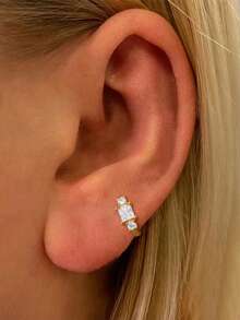 EleRunis 1PC 925 Sterling Silver Shining Cubic Zriconia Hoop Earrings 18K Gold Plated Upper Ear Cartilage Helix Studs For Women Daily Wear Wedding Party Valentine's Day - Gold - View 2