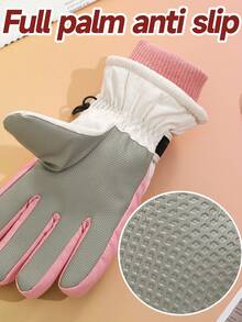 1 双儿童冬季运动滑雪手套，保暖内衬加厚保暖手套，适合户外活动、玩雪、骑自行车、徒步旅行、卡通图案，8-13 岁男孩和女孩全指手套