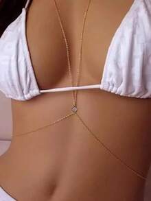 1pc Fashionable Minimalist Double-Layer Tassel Body Chain, Suitable For Women's Daily, Vacation, Beach Wear