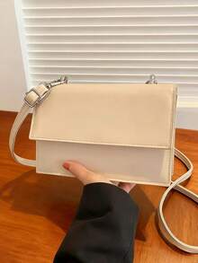 Geantă de umăr din piele PU de culoare solidă pentru femei, geantă mică pătrată casual simplă la modă cu curea reglabilă detașabilă