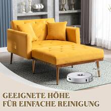 Modern Style Armchair, Recliner Chair With Adjustable Backrest, Folding Sofa Chair, Suitable For Living Room, Bedroom, Study Room (Beige) - Mustard Yellow + Velvet + Foam - View 3