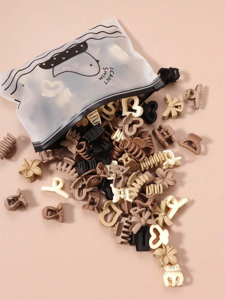 10/20/30pcs Assorted Coffee Color Multi-Style 2.5cm Women Hair Clips, Hair Claw Hairpins For Bun, Bangs, Ponytail (Random Color & Design) - Multicolor - View 1