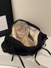 Casual, Simple And Lightweight Women's Crossbody Bag, Niche Pleated Design Tote Bag With A Bow, Large Capacity, Light Travel, Suitable For Classes, Office Commuting, Can Also Be Used As A Women's Crossbody Bag.