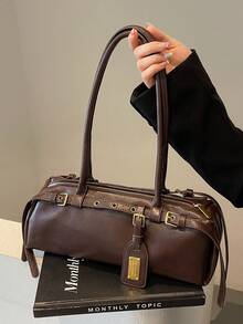 1 件时尚 PU 皮革通勤包，简约纯色复古风格休闲单肩腋下包，适合女士，秋冬