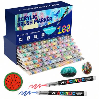 Conjunto de marcadores acrílicos líquidos retos de cabeça macia, 24/36/48/60/72120/168/240/288 cores, pincel empilhável e não permeável para arte, pintura de interesse em sala de aula, caneta aquarela, tinta para grafite, caneta macia