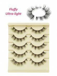 Rikuaild 5 Pairs Doll-Like Natural False Eyelashes - Transparent Band With Cartoon Style Lashes, Extended Outer Corner Design For Natural Makeup Look - Reusable False Eyelashes - 自然纖長款 - 查看 6