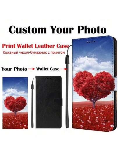 Capa tipo carteira para celular com impressão de fotos personalizadas, presente criativo faça você mesmo, capa com suporte para cartão, presente de Natal para casal com cordão