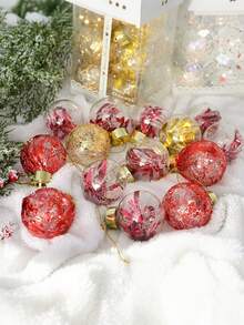 12 pièces Boules de Noël incassables transparentes, décoration de boules en plastique à suspendre avec décorations rembourrées exquises