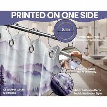 Mountain Shower Curtain Sets, Dark Purple Shower Curtains For Bathroom, Nature Woodland Forest Waterproof Pine Tree Bathroom Decor For Men, Polyester Fabric With Hooks, 72x72 In{"Color_name":"Purple","Size_name":"70\"Wx72\"L(Packof1)"} - 多色22 - 查看 8